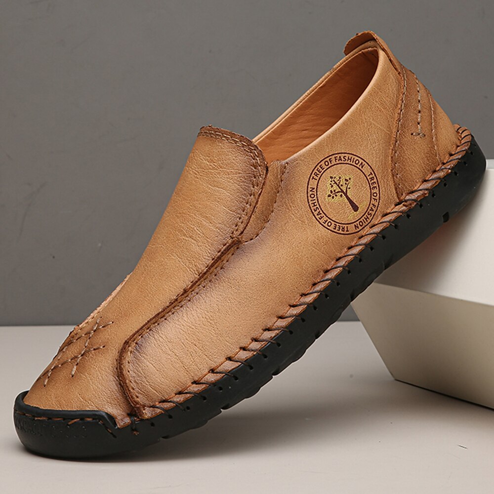 Beige Mokassins aus echtem Kunstleder für Herren - lässige Slip-On-Fahrerschuhe mit handgefertigten Nähten für Outdoor und Reisen Lightinthebox