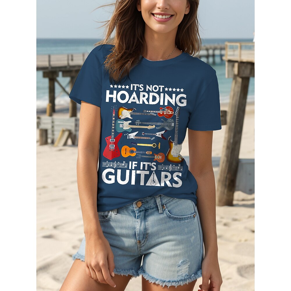 Damen T Shirt Grafik Buchstabe Stilvoll Lässig Kurzarm Rundhals Normale Oberteile Täglich Wochenende Druck Schwarz Blau Grün Grau Sommer Frühling Lightinthebox