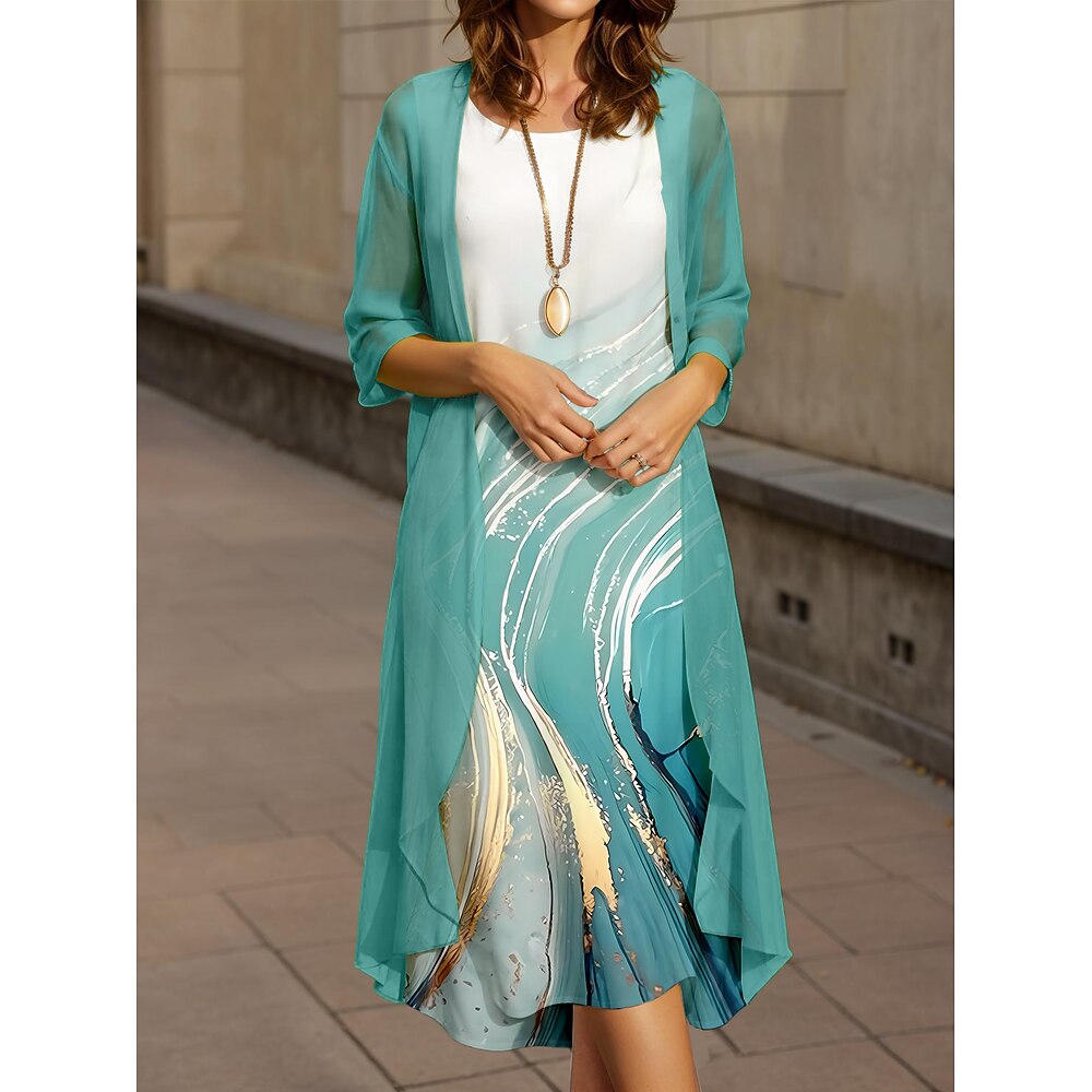 Damen Kleid-Set A Linie Kleid Sommerkleid Midi-Kleid Urlaub Lässig Ombre Grafik Plissiert Druck Midikleid Halbarm Rundhalsausschnitt Urlaub Täglich Grün Frühling Herbst Normale Passform Lightinthebox