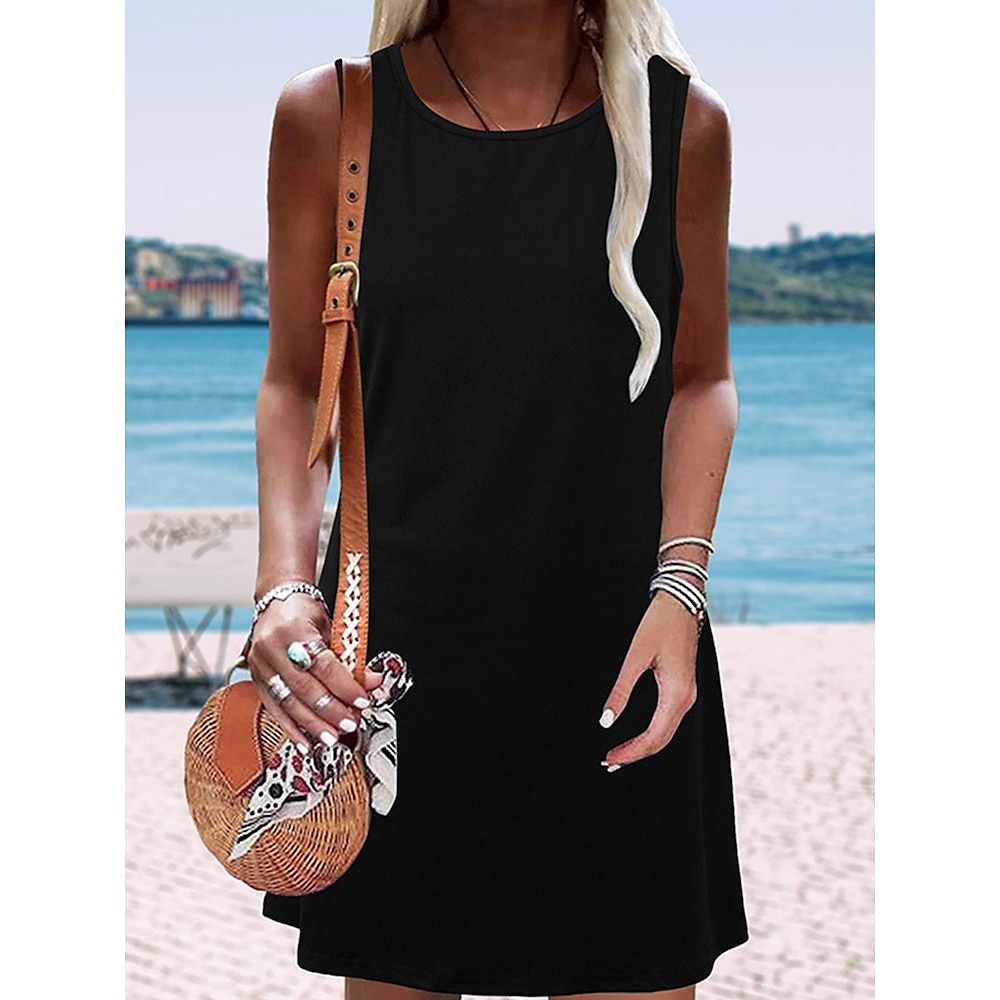 Damen Minikleid T-Shirt-Kleid Shiftkleid Schulterfreies Kleid Sportliches Kleid Lässig Täglich Normale Passform Grafik Ärmellos Rundhalsausschnitt Schwarz Sommer Lightinthebox