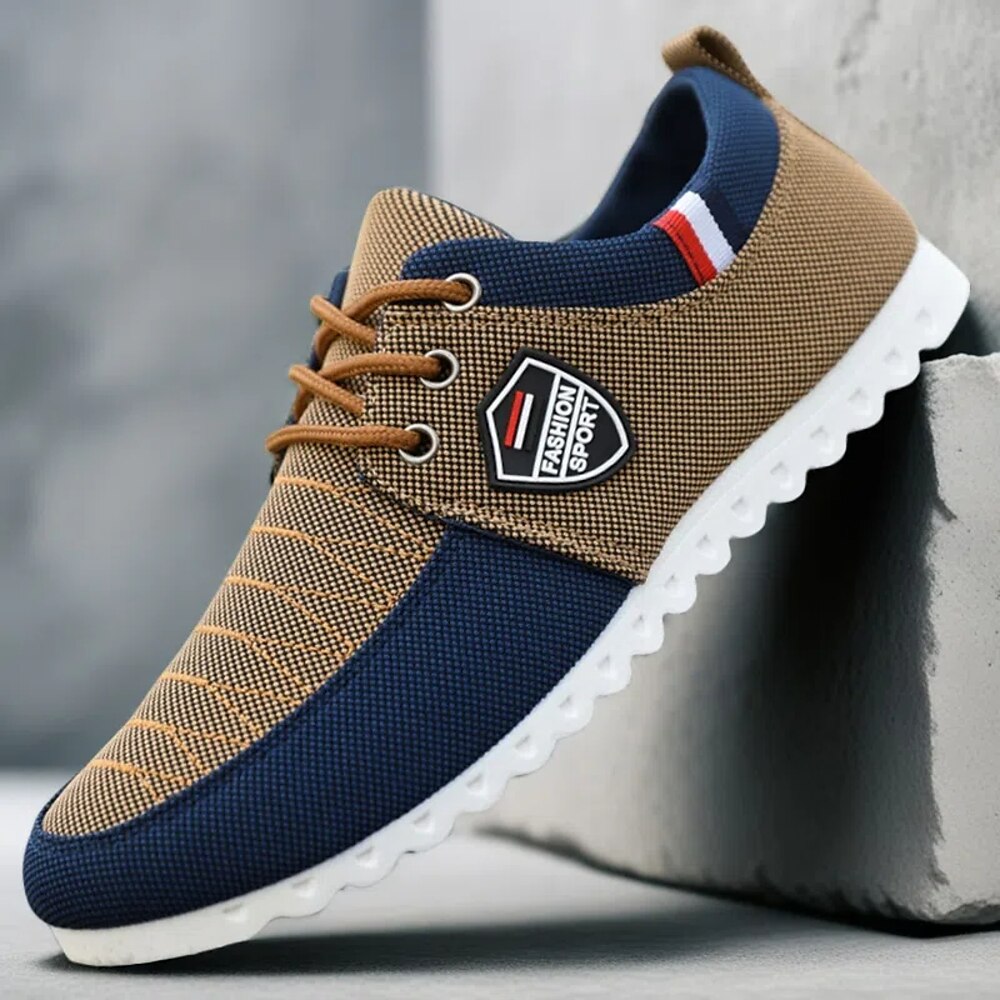 Zweifarbige Herren-Freizeitsneaker aus Nylon mit Schnürung und Emblem - stylisches Schuhwerk für den Alltag Lightinthebox