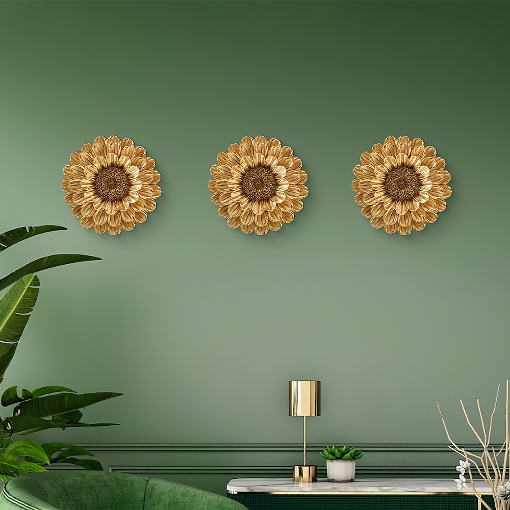 Vintage-Wanddekoration mit 3D-Blumen in Gold und Silber, 7,7 x 7,7 Zoll großer Wandbehang aus Kunstharz, elegantes Blumenornament für Zuhause, Hotel, Akzentwand und kulturelle Wanddekoration Lightinthebox