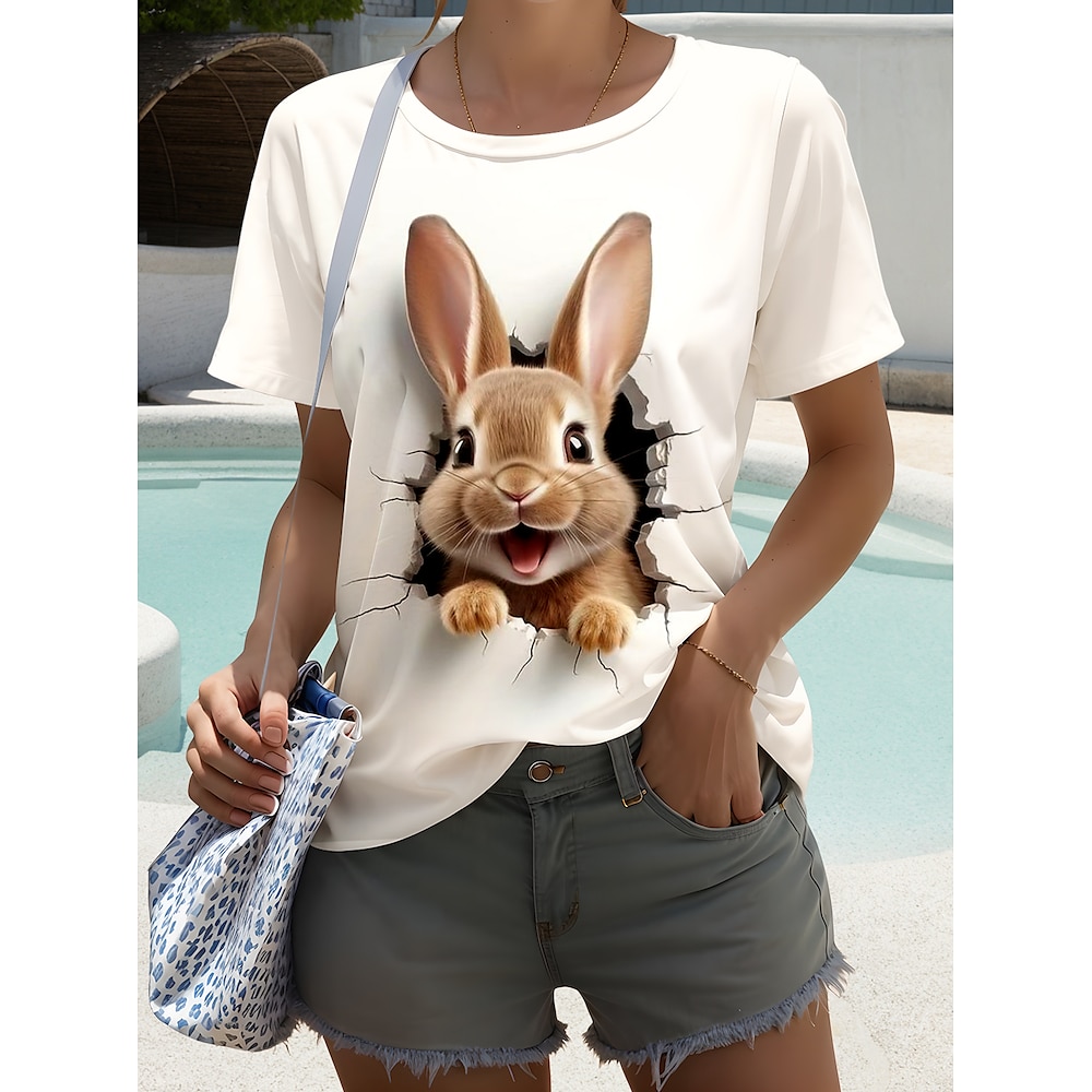 Ostern Damen T Shirt Graphic Tier Stilvoll Brautkleider schlicht Kurzarm Rundhalsausschnitt Normale Oberteile Täglich Wochenende Bedruckt Weiß Sommer Frühling Lightinthebox