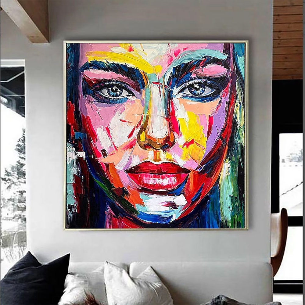 firgure ölgemälde handgemachte oversize acryl frauen gesicht malerei handgemachte malerei große bild leinwand acryl malerei hand gemalt abgedeckt pop art ölgemälde pattle messer gesicht malereien Lightinthebox