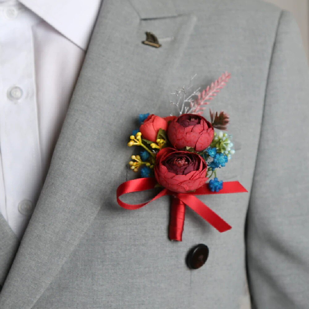Herren-Hochzeits-Ansteckblume, rosarote Ansteckblume für Bräutigam und Trauzeugen, Blumen-Accessoires, Abschlussball-Anzug-Dekorationen Lightinthebox