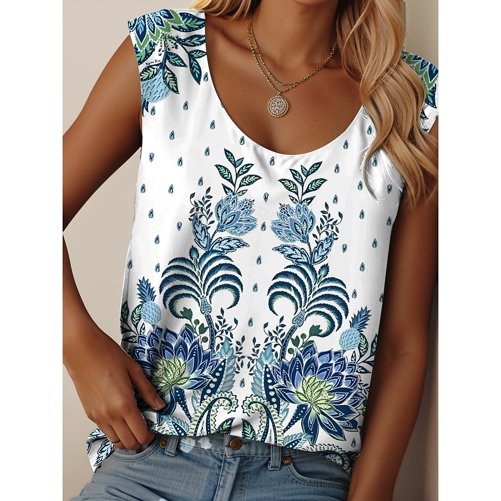 Damen Camisole-Tanktop Blumen Grafik Täglich Lässig Ärmellos Rundhalsausschnitt Normale Oberteile Täglich Druck Weiß Sommer Lightinthebox