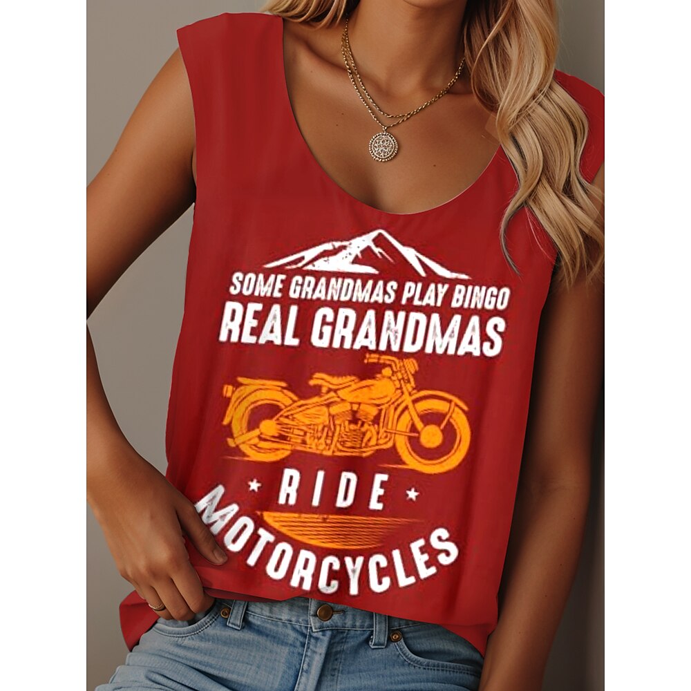 Damen Camisole-Tanktop Grafik Buchstabe Lässig Ärmellos Rundhalsausschnitt Normale Oberteile Täglich Druck Schwarz Hellgrün Rosa Rote Blau Sommer Grandmas Motorcycle Lightinthebox