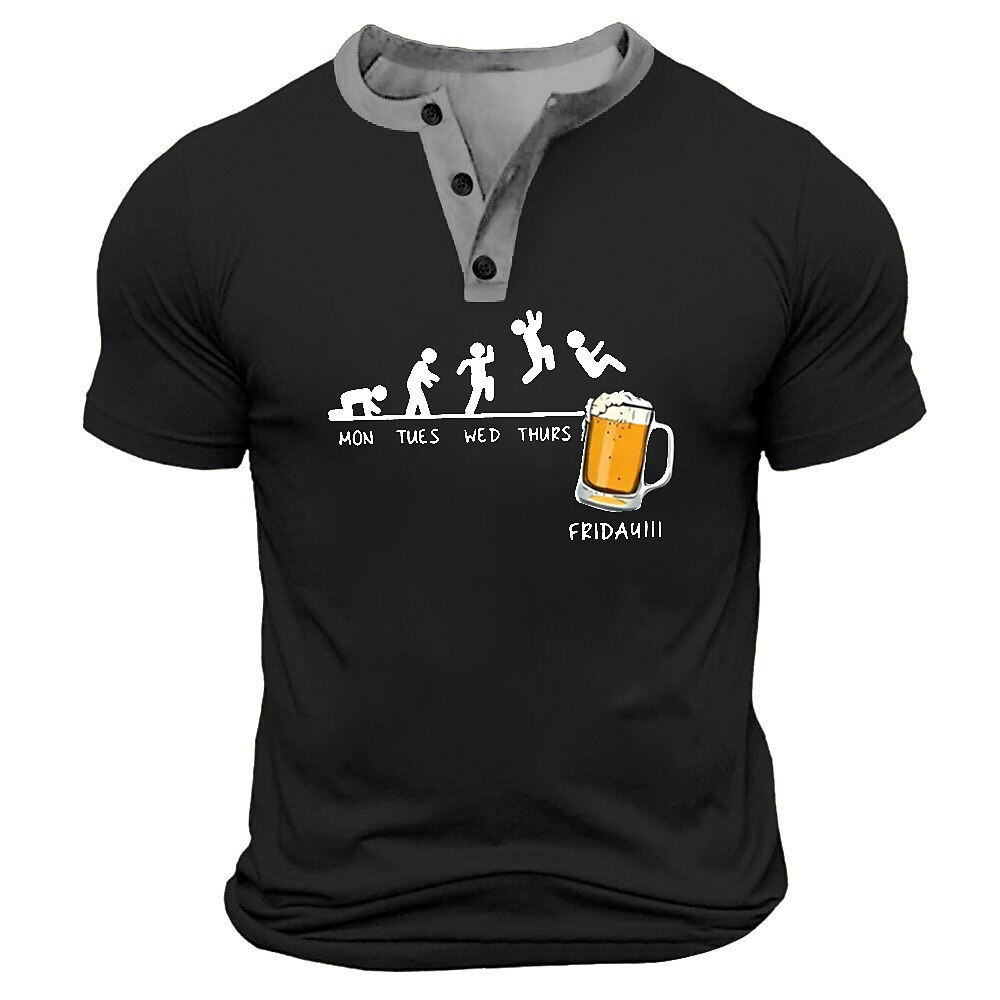 Herren Lustig Bier FRIDAY T Shirt Henley Hemd Kurzarm Designer Retro Vintage Straße Lässig Täglich Sommer Frühling Schwarz Weiß Marineblau Militßrgrün Henley Henley T-Shirt Lightinthebox