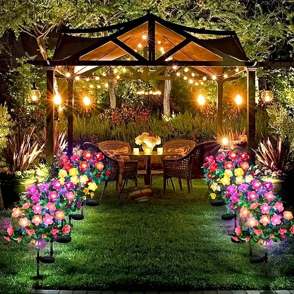 4 Stück Solar-Simulationsblumenlampe für den Außenbereich, Kupferdrahtlampe, Erdungssteckerlampe, 21 Blumen, 42 Perlen, buntes Licht, warmes Licht, Innenhof, Garten, Rasen, Hochzeit, Festival, Party, Lightinthebox