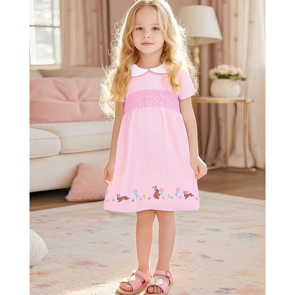 kinderkleidung Mädchen Kleid Hase Kaninchen Kurzarm Outdoor Casual Modisch bezaubernd Baumwolle Knielang Casual kleid A Linie Kleid Sommer Frühling 4 Jahre Rosa Lightinthebox