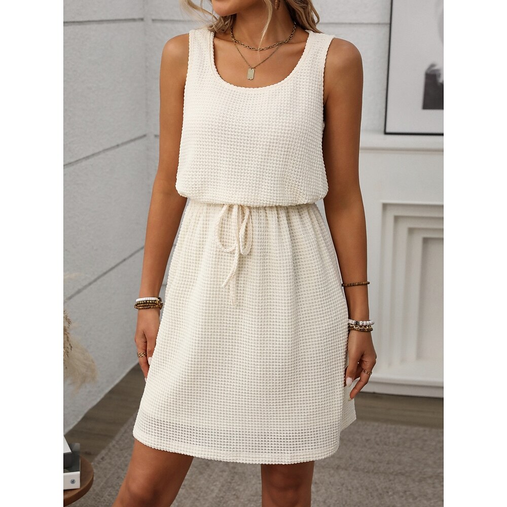 Damen Minikleid Sommerkleid Schulterfreies Kleid Lässig Täglich Normale Passform Grafik Ärmellos U-Ausschnitt Armeegrün Schwarz Dunkelblau Beige Sommer Lightinthebox