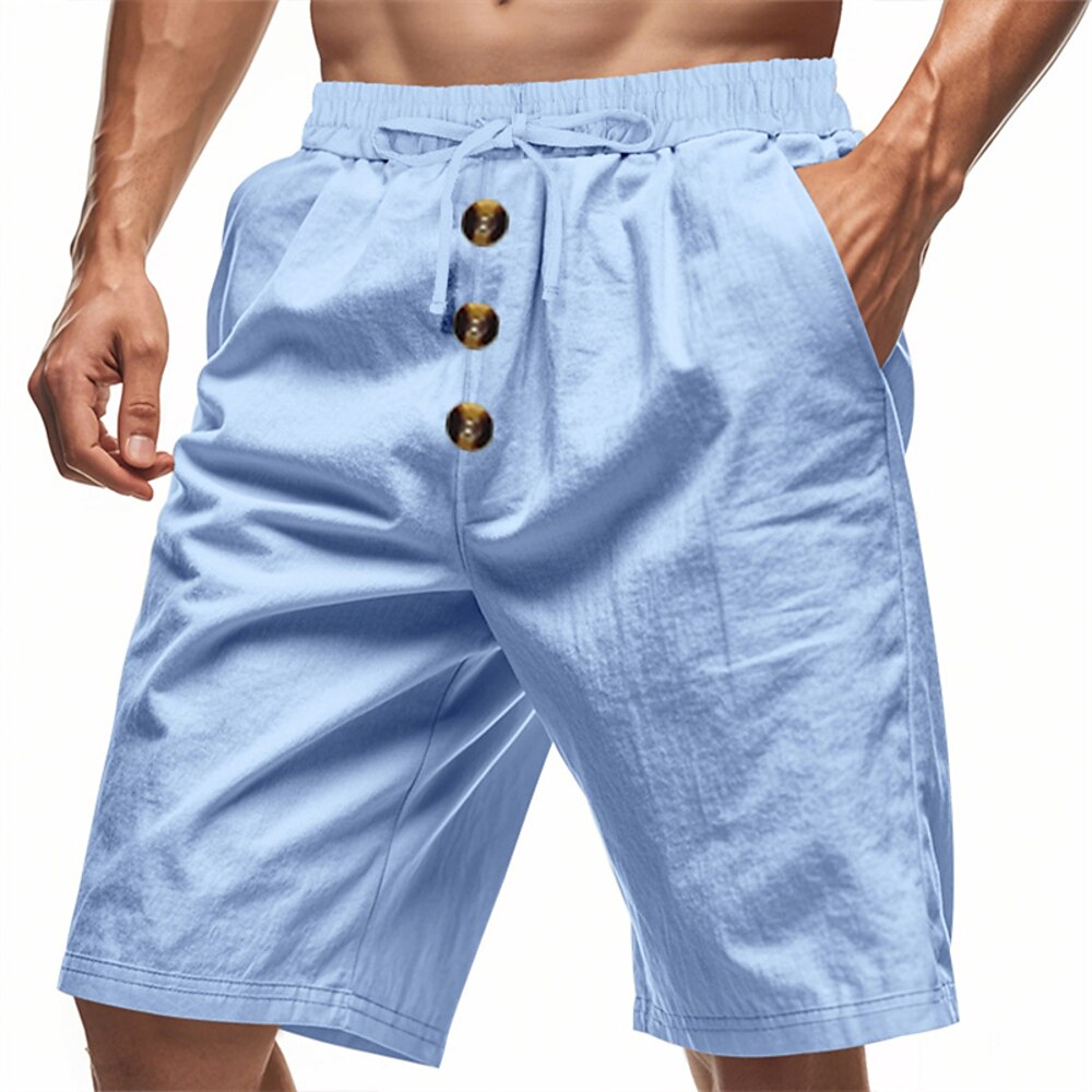 Herren Shorts Leinenshorts Sommershorts Strandshorts Tasche Kordelzug Elastischer Bund Einfach Komfort Atmungsaktiv Kurz Urlaub Ferien Strand Hawaiianisch Boho Schwarz Weiß Lightinthebox