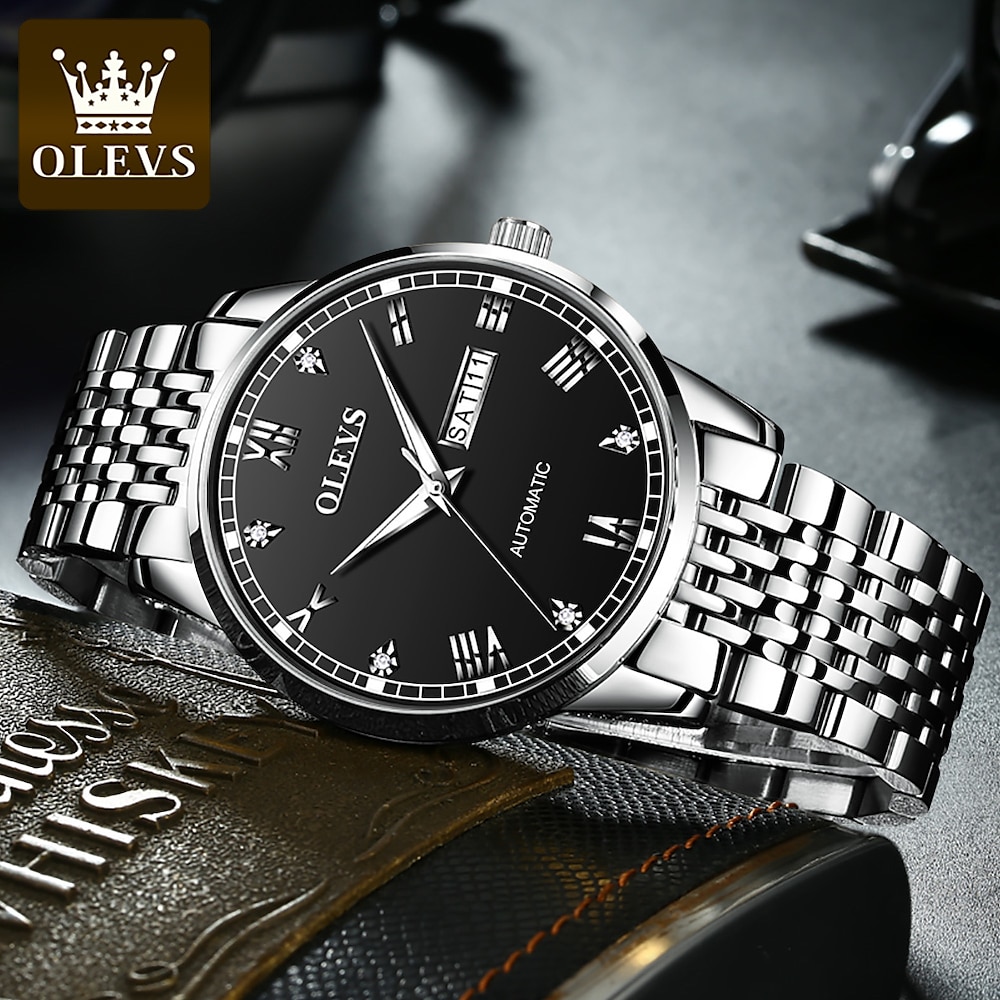 OLEVS Herren Mechanische Uhr Mode Lässig Armbanduhr Automatische Selbstaufzug leuchtend Kalender Datum Woche Stahl Beobachten Lightinthebox