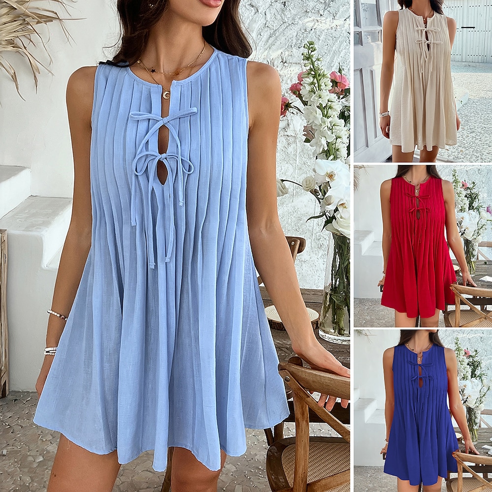 Damen Minikleid Casual kleid Tank-Top Kleid Sommerkleid Modisch Klassisch Modern Täglich Festtage Wochenende Regular Fit Glatt Ärmellos Rundhalsausschnitt Schwarz Rote Königsblau Aprikose Sommer Lightinthebox