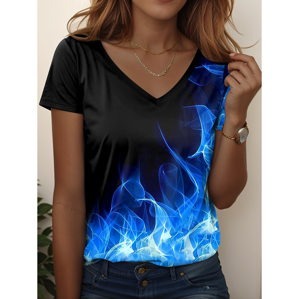 Damen T Shirt Ombre Grafik Lässig Kurzarm V Ausschnitt Normale Oberteile Täglich Druck Rote Blau Grün Sommer Frühling Lightinthebox