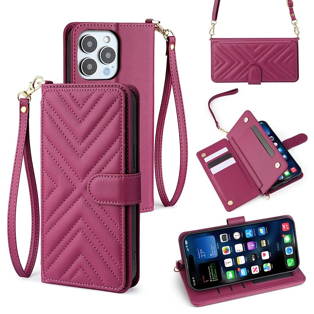 Handy Hülle Handyhüllen Für iPhone 16 Pro Max Plus iPhone 15 Pro Max Plus iPhone 14 13 12 11 Pro Max Plus Flip-Cover Mit Ständer mit Trageriemen Mit Handgelenkschlaufe Retro TPU PU-Leder Lightinthebox