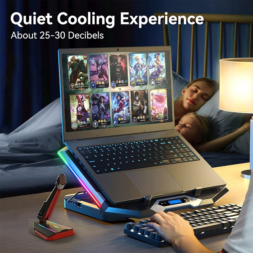 Gaming-Laptop-Kühlpad mit 8 Lüftern Laptop-Lüfter-Kühlpad für 15-17,3 Zoll Kühlerständer mit 6 höhenverstellbarem RGB-Kühlpad mit zwei USB-Anschlüssen Telefonständer Lightinthebox