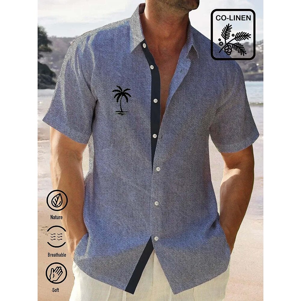 Herren Sommerhemd Freizeithemd Strandhemd Knopfhemd Braun Grau Kurzarm Kokospalme Muster Revers Urlaub Hawaiianisch Bekleidung Polyester Mode Lässig Bequem Lightinthebox