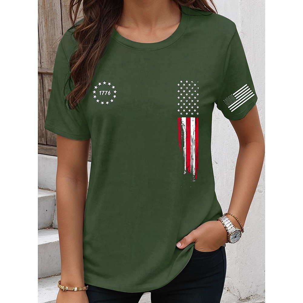 Damen Patriotische Veteran T-Shirt Grafik Flagge Stilvoll Freizeit Kurzarm Rundhals Reguläre Oberteile Täglich Wochenende Print Grün Sommer Frühling Lightinthebox