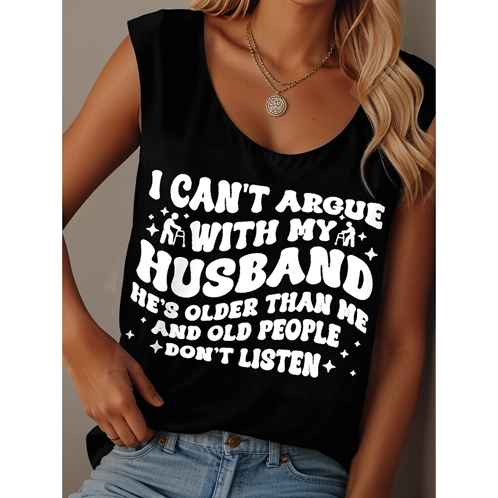 Damen Camisole-Tanktop Grafik Buchstabe Graffiti Lässig Ärmellos Rundhalsausschnitt Normale Oberteile Täglich Druck Schwarz Weiß Rosa Blau Purpur Sommer Ridicule Husband Lightinthebox