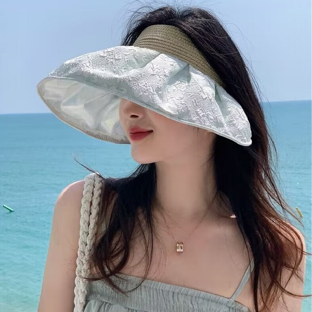 Sommer-Sonnenhut mit Visier für Damen, breite Krempe, UV-Schutz, faltbare Sonnenschutzkappe für Reisen im Freien, große Kopfgröße Lightinthebox