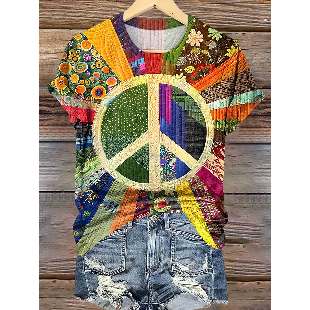 Damen T Shirt Grafik Regenbogen Stilvoll Lässig Kurzarm Rundhals Normale Oberteile Täglich Wochenende Druck Regenbogen Sommer Frühling Lightinthebox