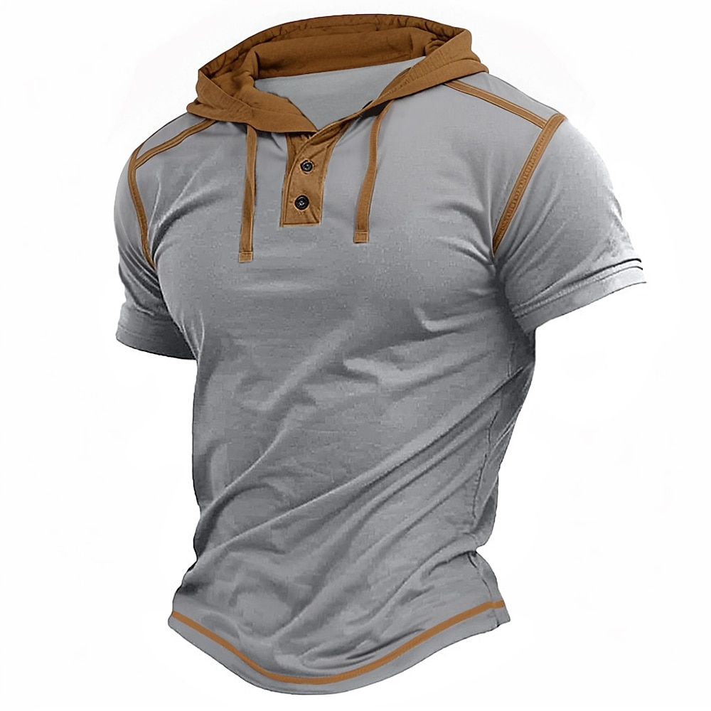 Herren Henley Shirt T-Shirt Farbblock Mit Kapuze Outdoor Casual Kurzarm Knopf Mit Kapuze Bekleidung Modisch Designer Komfortabel Lightinthebox