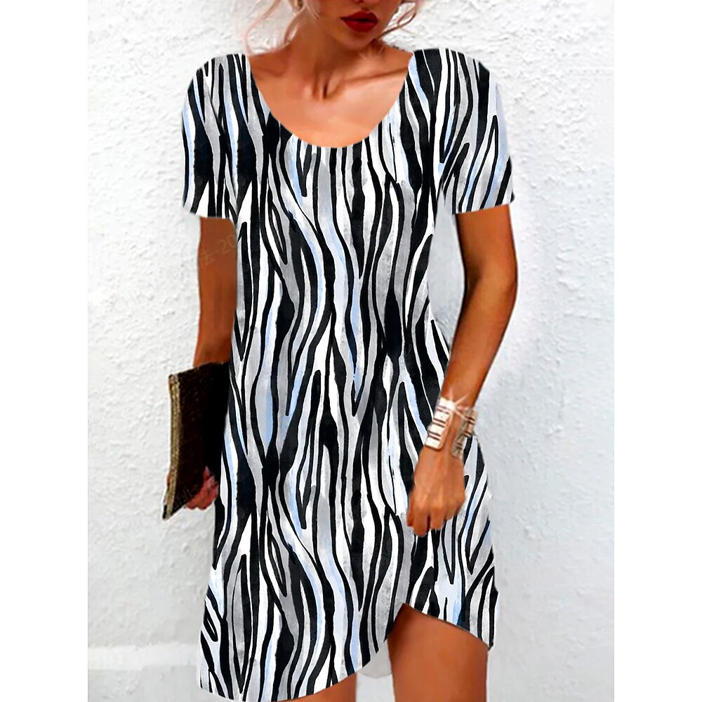 Damen Minikleid Freizeitkleid T-Shirt-Kleid Sommerkleid A Linie Kleid Stilvoll Lässig Ferien Strand Normale Passform Grafik Gestreift Kurzarm Rundhalsausschnitt Blau Sommer Frühling Lightinthebox