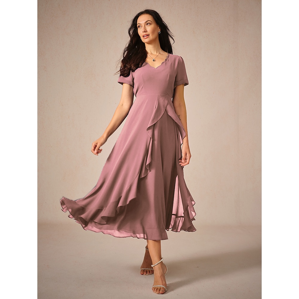 Damen Maxidress A Linie Kleid Elegant Ausgefallene Hochzeit kleid hochzeitsgast Lockere Passform Feste Farbe Kurzarm Asymmetrisch V Ausschnitt Erröten Sie Rosa Sommer Frühling Lightinthebox