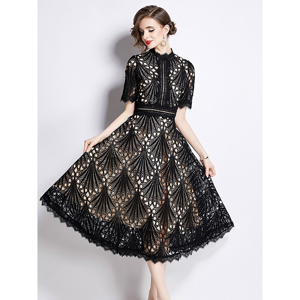Kleid Brautmutterkleid Elegant Vintage Rundhalsausschnitt Tee-Länge Polyester Kurzarm mit Spitze 2025 Lightinthebox