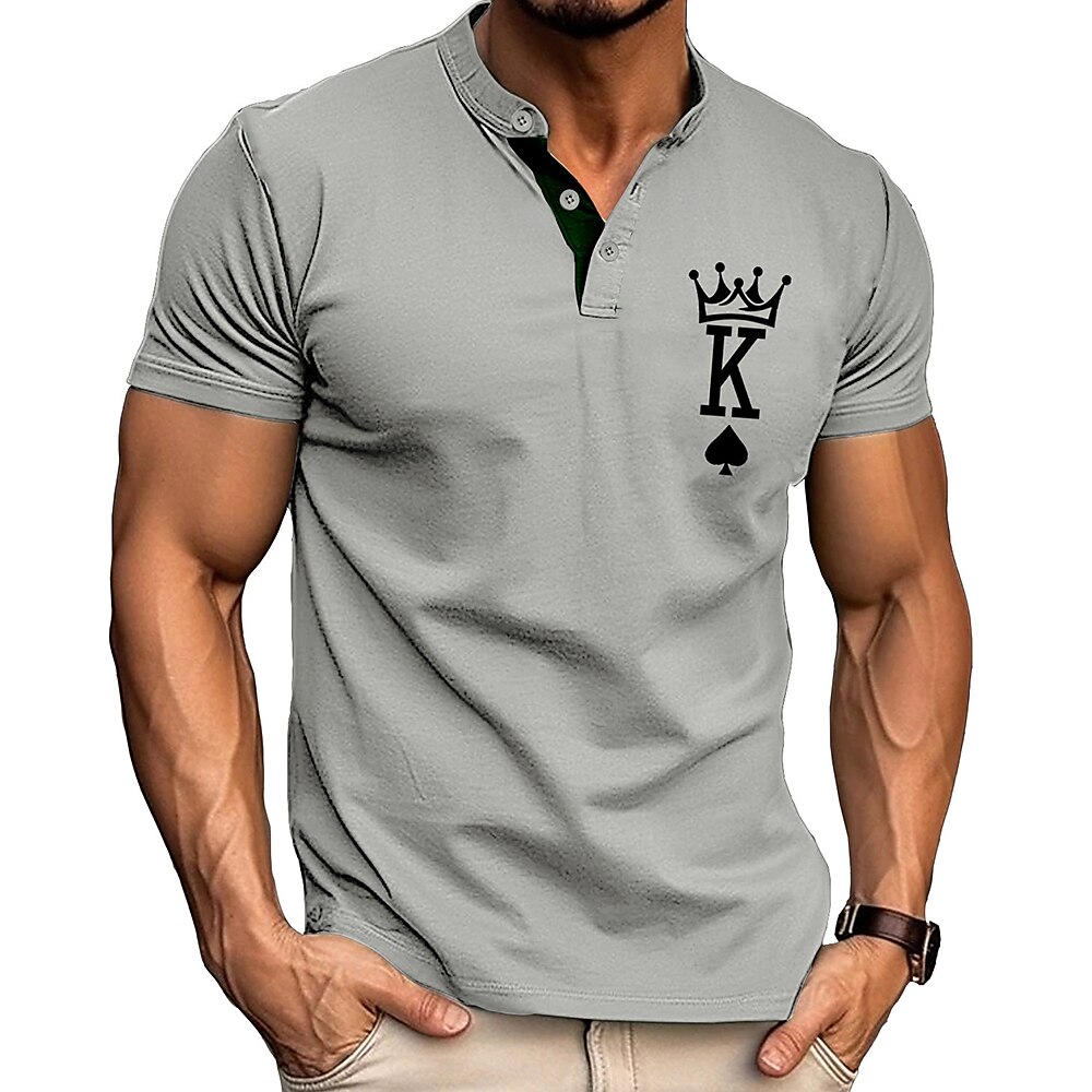 Herren T Shirt Henley Hemd T-Shirt Kurzarmshirt Kurzarm Henley Sommer Bedruckt Mode Designer Mode Urlaub Straße Ausgehen Schwarz Weiß Blau Top T-Shirt für Herren Lightinthebox