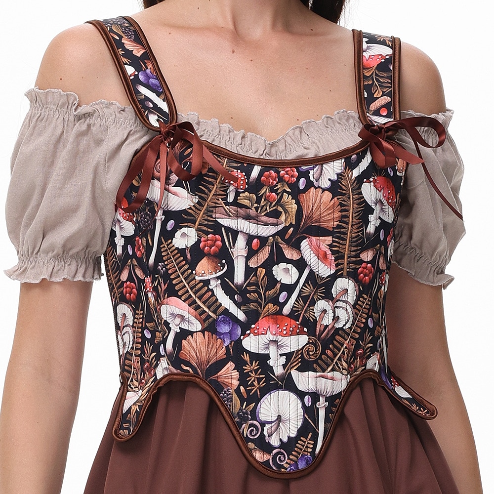 Retro Vintage Mittelalterlich Renaissance Korsett Weste Bustier Wikinger Schnürung Blumen Damen Keltisch Fantasie Halloween Karneval Maskerade Urlaub Alltagstauglich LARP Erwachsene Weste Lightinthebox