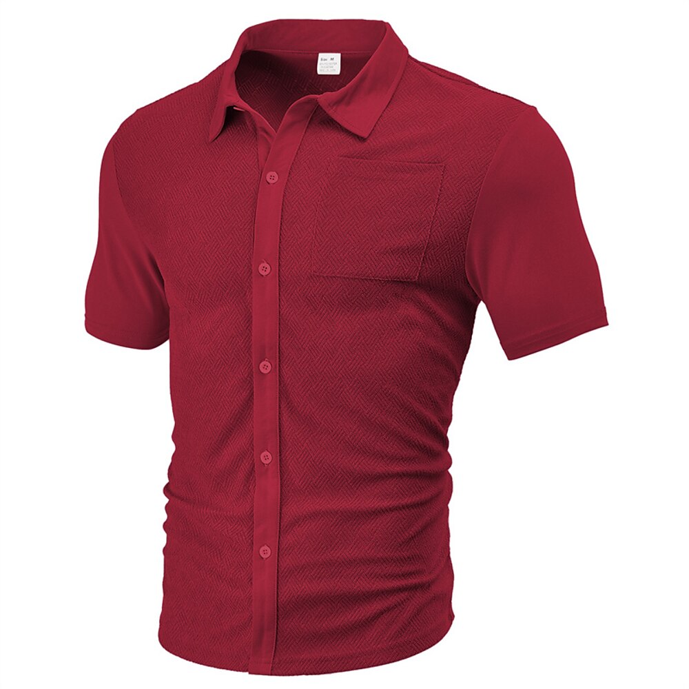 Herren Hemd Sommerhemd Freizeithemd Strandhemd Knopfhemd Schwarz Weiß Burgunderrot Marineblau Kaki Kurzarm Einfach Hemdkragen Urlaub Hawaiianisch Fronttasche Bekleidung Polyester Mode Lässig Bequem Lightinthebox