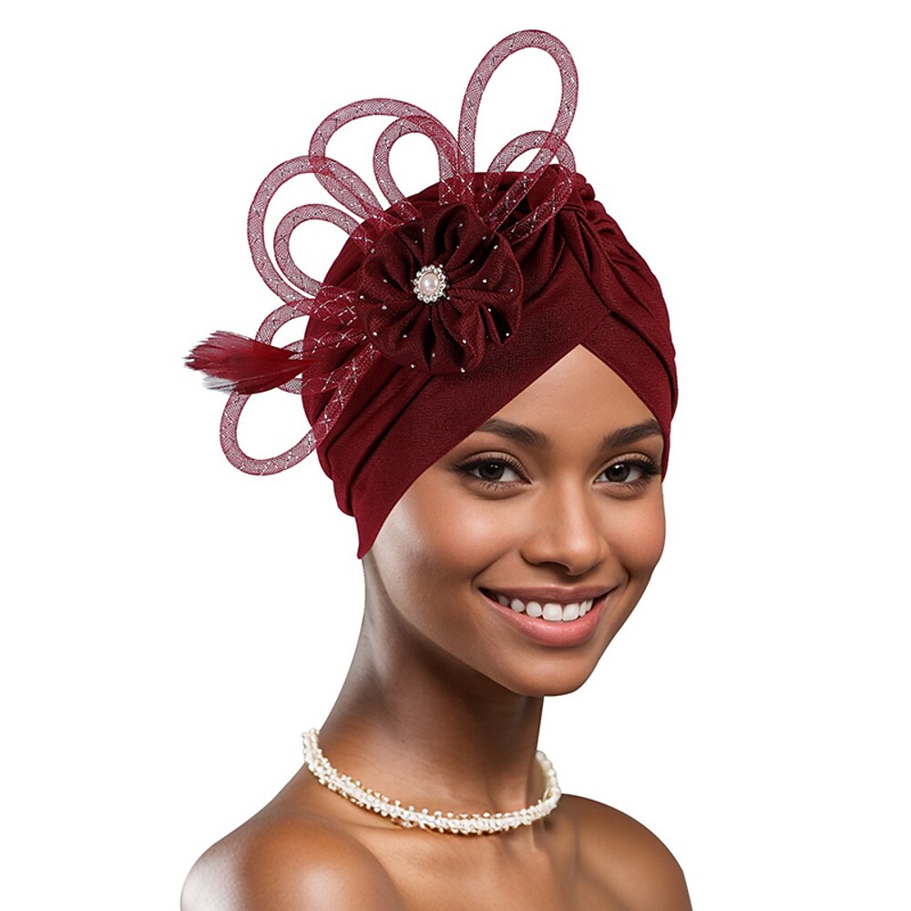 Kopfbedeckung Polyester / Baumwollmischung Schlapphut Turbane Formell Kirche Mit Paillette Blume Kopfschmuck Kopfbedeckung Lightinthebox