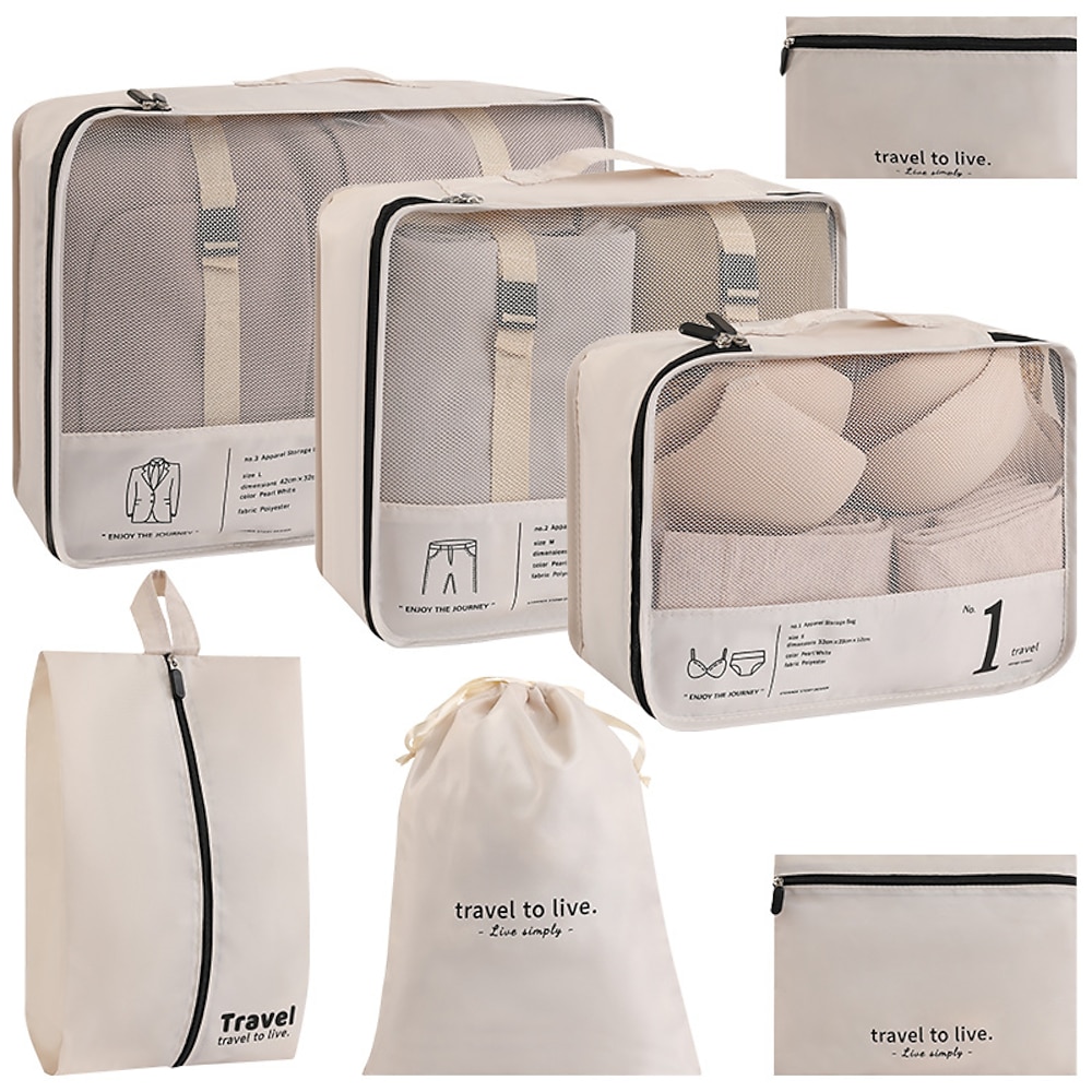 Kompressions-Packwürfel-Set zur Aufbewahrung von Reisegepäck und als platzsparender Organizer, 7-teilige Reisetaschen für Kleidung, Schuhe, Toilettenartikel, Make-up, digitales Zubehör, staubdichte Lightinthebox