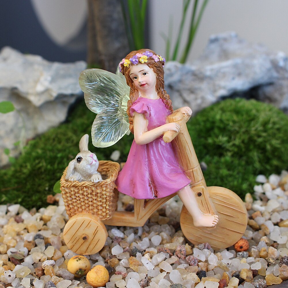Kreatives Harzornament, Fahrradblumenfee Harzornamente, Miniatur-Schlaffe-Feenstatue, Schlafende Blumenfee für den Garten, Feengarten-Zubehör, Bonsai Rasendekoration Lightinthebox