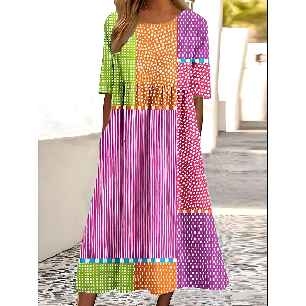 Damen Midikleid Sommerkleid Unterkleid Urlaub Lässig Strand Geburtstag Täglich Ausgehen Lässiger Schnitt Grafik Kurzarm Rundhalsausschnitt Rosa Sommer Lightinthebox