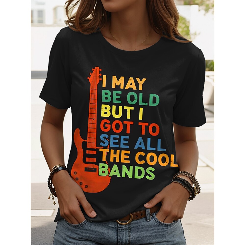 Musikfestival Damen T Shirt Grafik Buchstabe Stilvoll Lässig Kurzarm Rundhals Normale Oberteile Party-Abendmode Täglich Wochenende Druck Schwarz Weiß Sommer Frühling Lightinthebox