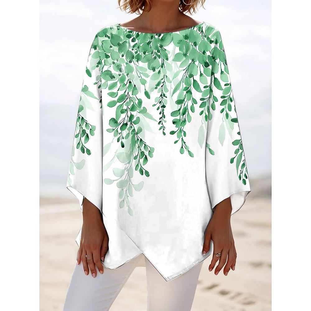 Damen Bluse Blumen Grafik Stilvoll Strand Dreiviertelarm Rundhalsausschnitt Normale Oberteile Täglich Druck Rosa Blau Grün Frühling Herbst Lightinthebox