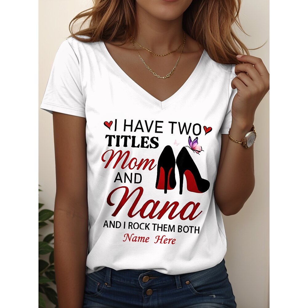 Muttertag Damen T Shirt Grafik Buchstabe Lässig Kurzarm V Ausschnitt Normale Oberteile Täglich Wochenende Druck Weiß Hellgrün Rosa Blau Purpur Sommer Frühling MOM Lightinthebox