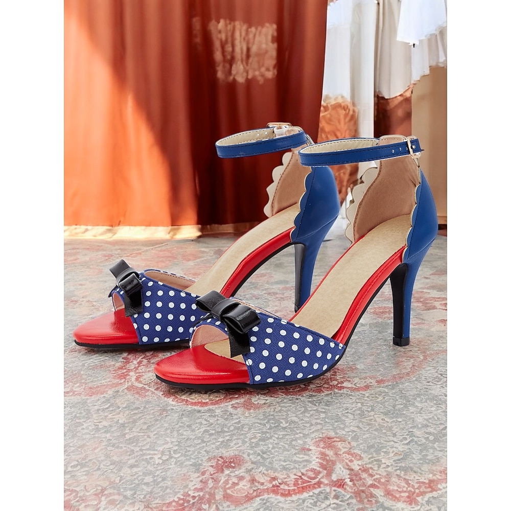 Damen Vintage Polka Dot Peep Toe High Heels - Retro 50er Jahre Sandalen mit Knöchelriemen und Schleife für Partys, Pin-Up-Mode und besondere Anlässe Lightinthebox