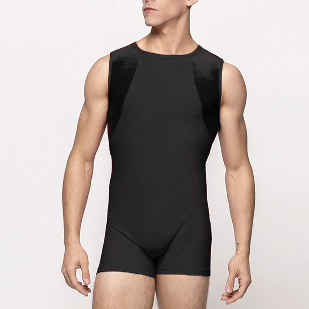 Herren Trainingsanzug Formwäsche Bodysuit Gymnastikanzüge Rundhalsausschnitt Outdoor Sport Patchwork Glatt Schwarz Rote Polyester Sportkleidung Sport und Freizeit Gymnastik Frühling Lightinthebox