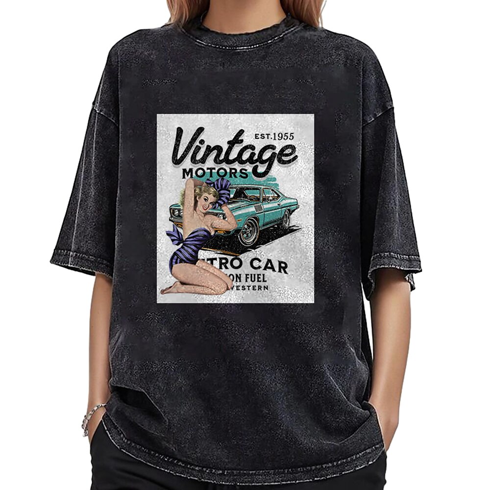 T-Shirt Übergroßes Acid-Wash-T-Shirt Retro Poster Retro-Mädchen Grafik Für Paar Herren Damen Erwachsene Maskerade Heißprägen Alltagstauglich Lightinthebox