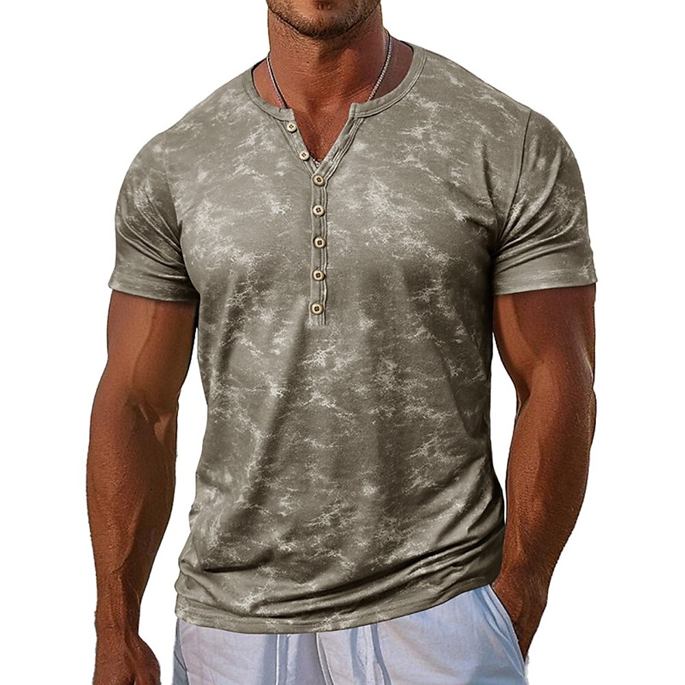 Herren T-Shirt mit Knöpfen Henley Hemd Kurzarmshirt T-Shirt Kurzarm Henley Sommer Tarnung Einfarbig Mode Designer Mode Urlaub Straße Ausgehen Marineblau Schwarz Blau Top T-Shirt für Herren Lightinthebox