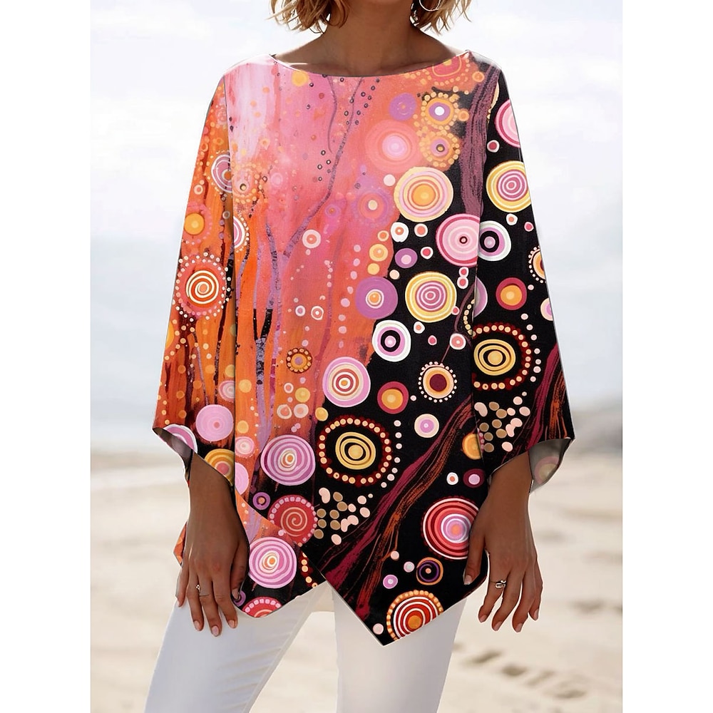 Damen Bluse Farbverlauf Graphic Punkt Stilvoll Strand Design 3/4 Ärmel Rundhalsausschnitt Normale Oberteile Täglich Bedruckt Rosa Blau Orange Frühling Herbst Lightinthebox