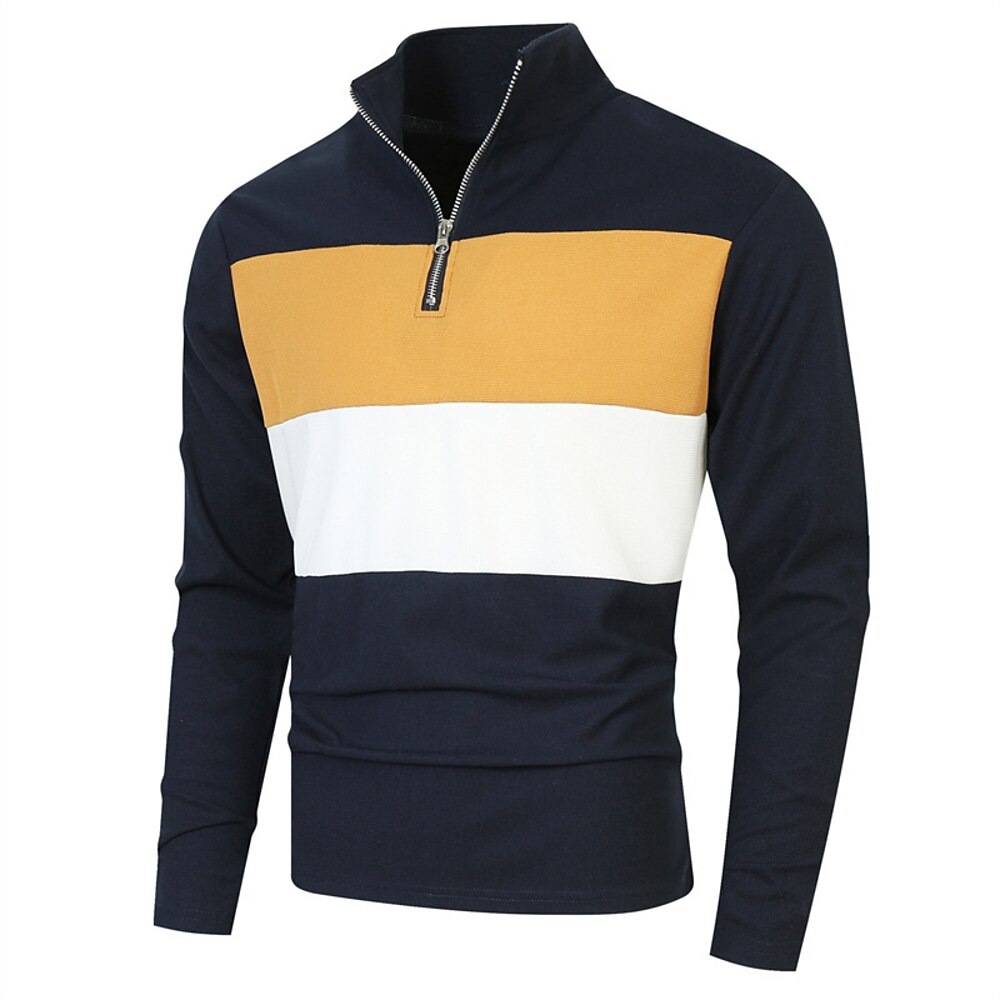 Herren Golfshirt Golf Poloshirts Arbeit Lässig Revers Langarm Basic Modern Farbblock Patchwork Viertel Postleitzahl Frühling Herbst Normale Passform Schwarz Weiß Dunkelmarine Blau Grau Golfshirt Lightinthebox