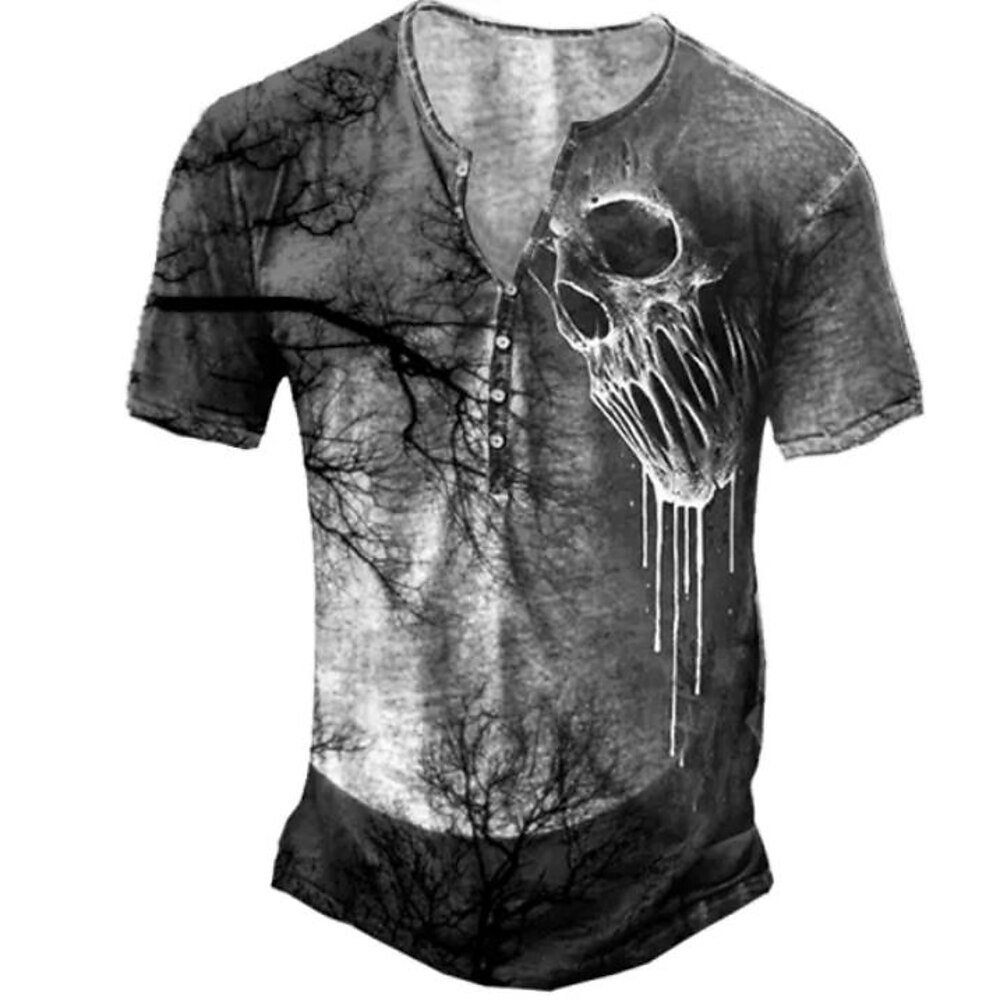 Herren Coole Totenköpfe T Shirt Henley Hemd Kurzarm Sport Mode Designer Outdoor Straße Täglich Sommer Dunkelgrau Henley Henley T-Shirt Lightinthebox