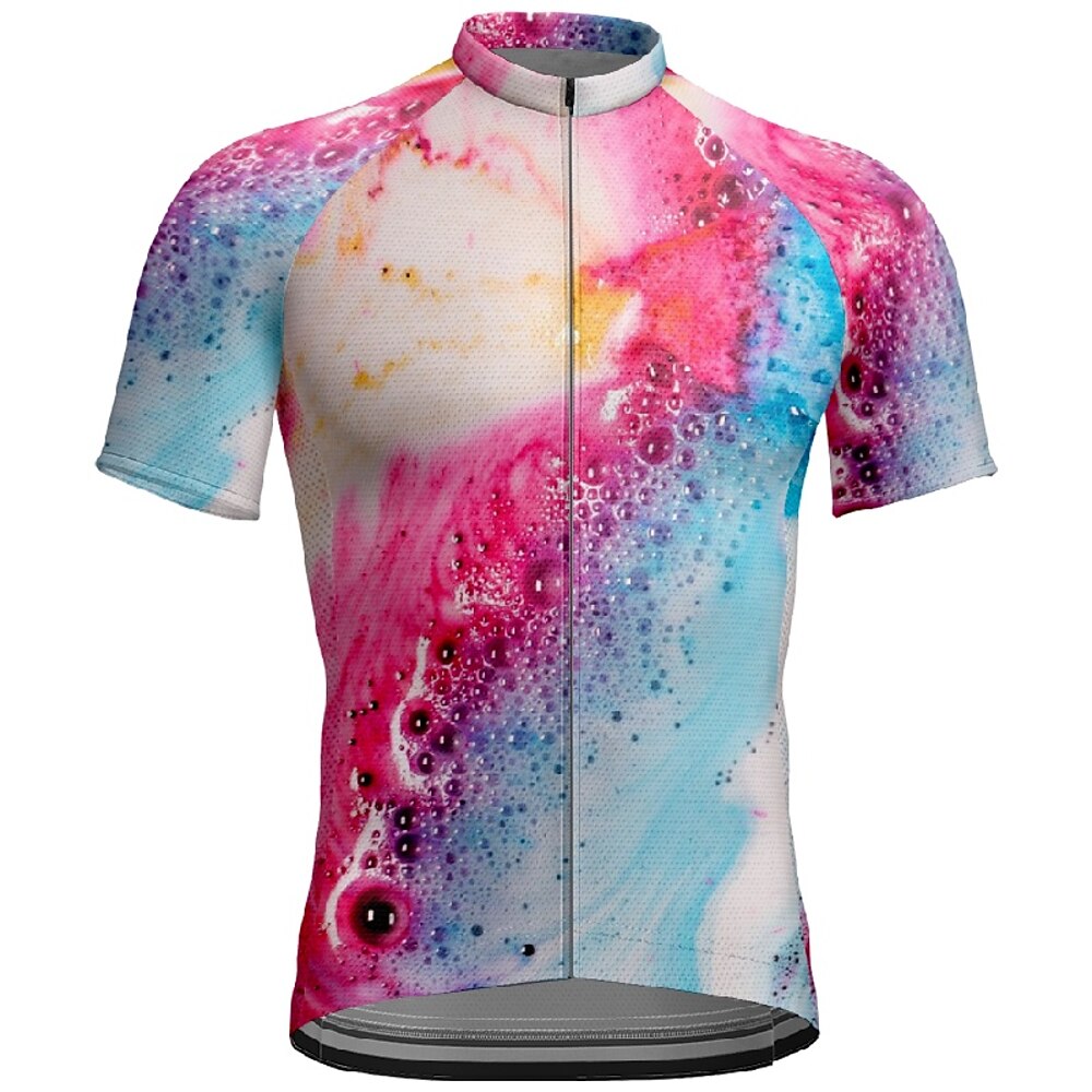 Herren Radtrikot Kurzarm Fahhrad T-Shirt Trikot mit 3 Gesäßtaschen Mountainbike MTB Atmungsaktiv Schnelltrocknend Anatomisches Design Feuchtigkeitsableitend Blau Fuchsie Farbverlauf Sport Bekleidung Lightinthebox