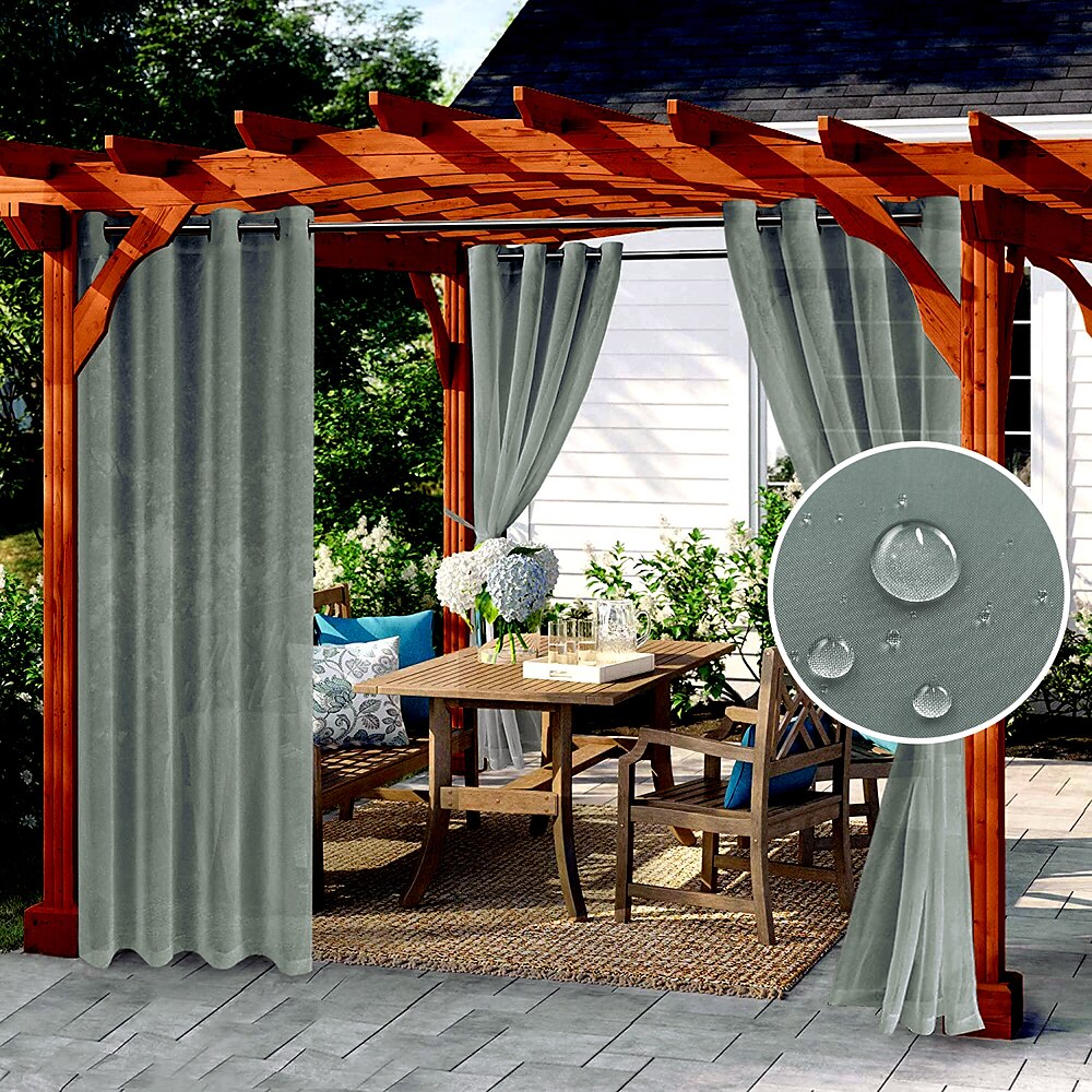 Wasserdichte, halbtransparente Vorhänge, weiß, für den Innen- und Außenbereich, für die Hochzeit, für die Terrasse, Ösenvorhang für die Hochzeit, Schlafzimmer, Wohnzimmer, Veranda, Pergola, Cabana, 1 Lightinthebox