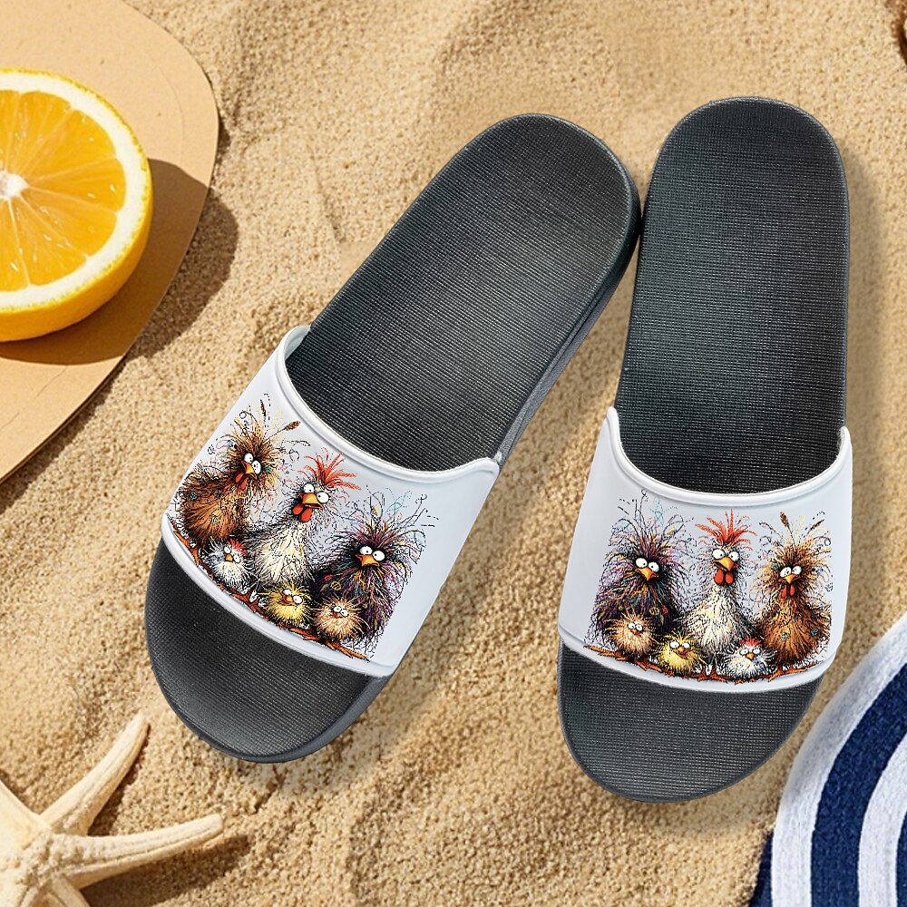 Damen-Sandalen mit lustigem Hühner-Print - bequeme Freizeit-Sandalen für Sommer und Strand Lightinthebox